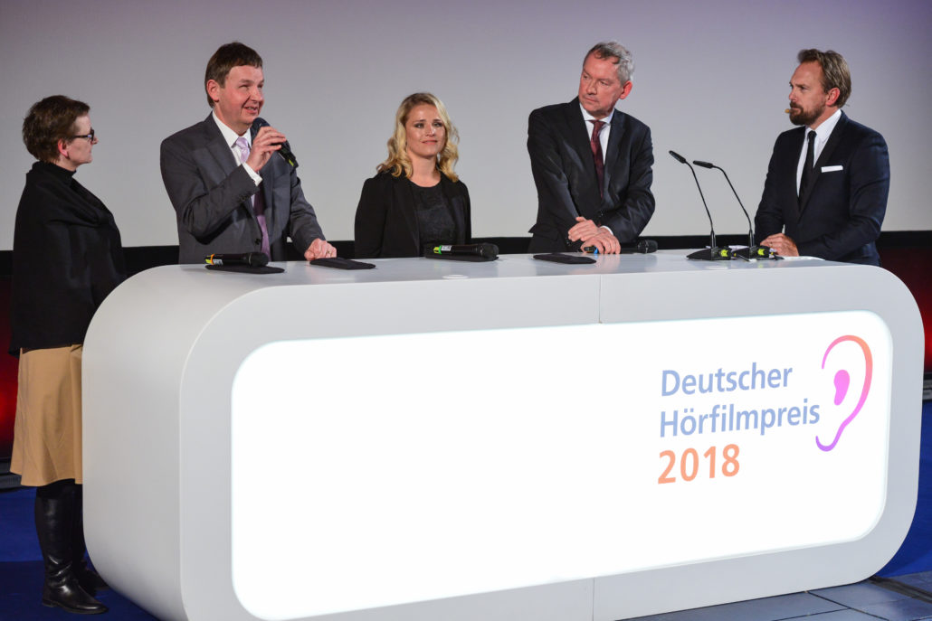 Christine Berg, Andreas Bethke, Verena Bentele, Lutz Marmor und Steven Gätjen beim 16. Deutschen Hörfilmpreis am 20. März 2018